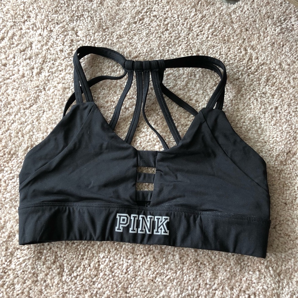 Black strappy back sports bra